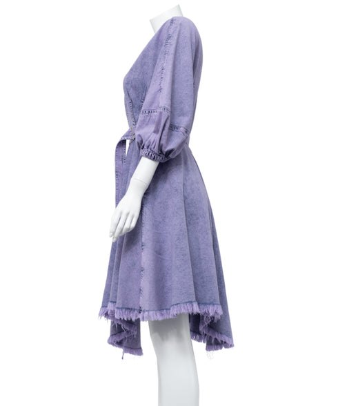 Washed Denim Belted Flare Dress